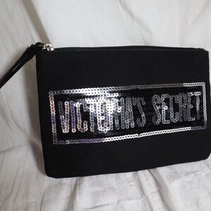 Victoria's Secret Makeup Bag Black with Sequins Zippered closure at top